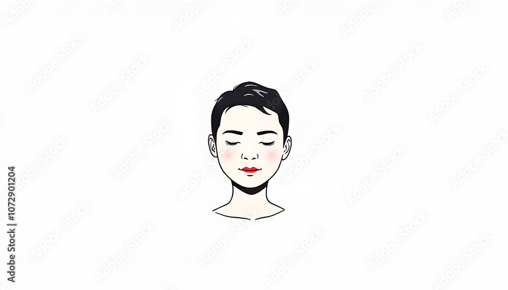 Minimalistic portrait of a calm woman with closed eyes and a serene expression , mental self-care theme, copy space Minimalistic portrait of a calm woman with closed eyes and a serene expression , mental self-care theme, copy space