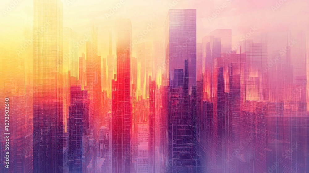 A vibrant city skyline at dusk, showcasing abstract silhouettes with a gradient of warm colors blending into cool tones. A vibrant city skyline at dusk, showcasing abstract silhouettes with a gradient of warm colors blending into cool tones.