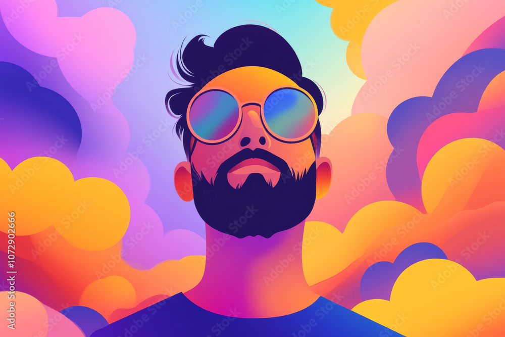 A young man gazes upward, embracing vibrant colors and dreamy clouds during sunset, showcasing a moment of introspection and creativity A young man gazes upward, embracing vibrant colors and dreamy clouds during sunset, showcasing a moment of introspection and creativity