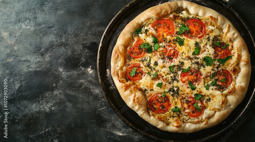Delicious Freshly Baked Pizza on a Rustic Background Delicious Freshly Baked Pizza on a Rustic Background