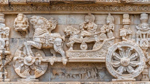 The ornate details of the Hampi Vitthala Temple, featuring the iconic stone chariot and intricate carvings that narrate the grandeur of Vijayanagara architecture photo