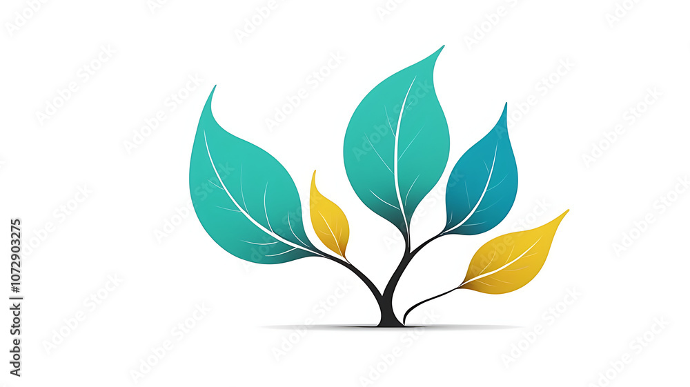 Fototapeta premium Minimalistic icon of a leaf shape symbolizing nature and growth on a white background.