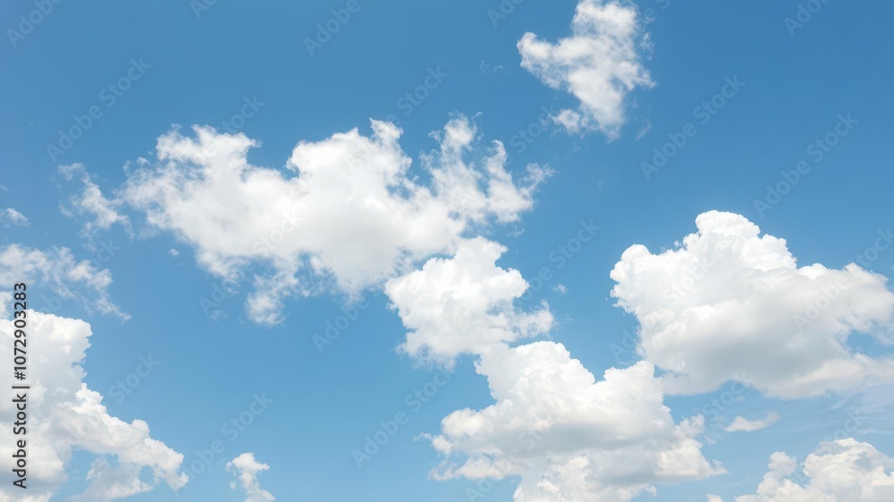 Vibrant and clear blue sky with fluffy white clouds, tranquil Vibrant and clear blue sky with fluffy white clouds, tranquil