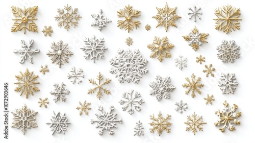 Sticker snowflakes christmas illustration, Collection of Christmas on white background