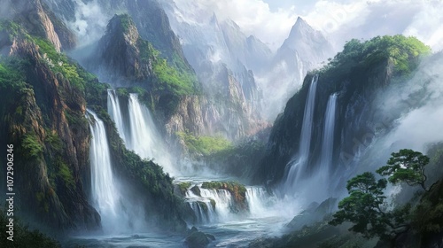 The famous Huangshan waterfall, known for its dramatic rock formations