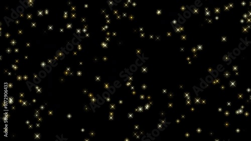 Abstract christmas background or overlay with golden twinkling stars, transparent background with alpha channel