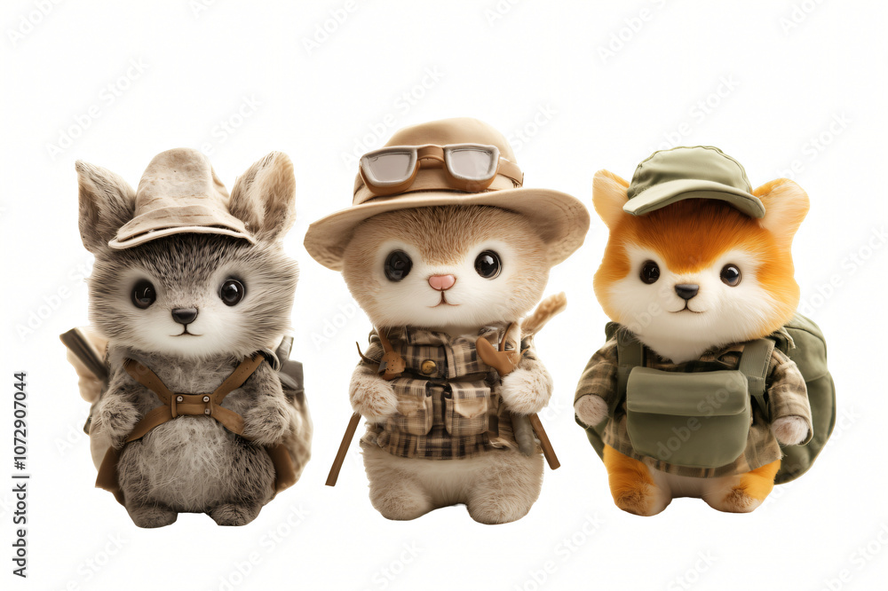 Obraz premium Cartoon animals with cute expressions and playful vibes in a fun, colorful setting, featuring a mix of toys, animals, and symbols like hearts and Easter themes