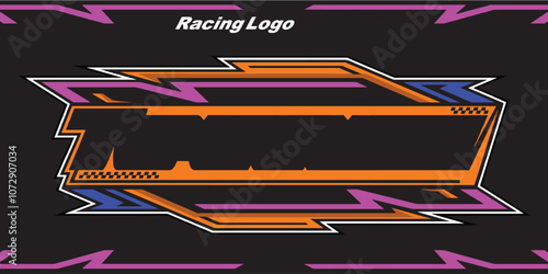 Outline and painted racing logo. Isolated in black background, for t-shirt design, print and for business purposes. photo