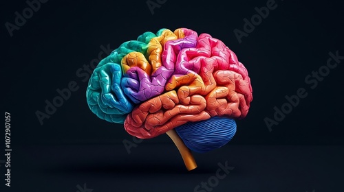 Human brain erupting in vibrant colors, symbolizing creative explosion, dark background, surreal concept art photo