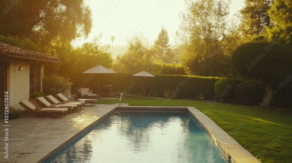 Tranquil Morning at a Poolside Backyard Retreat Tranquil Morning at a Poolside Backyard Retreat