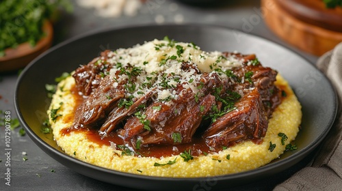 Creamy Polenta with Braised Short Ribs and Parmesan Cheese Recipe