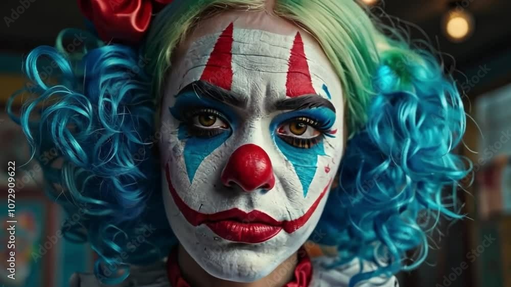 A female clown grieving alone A female clown grieving alone