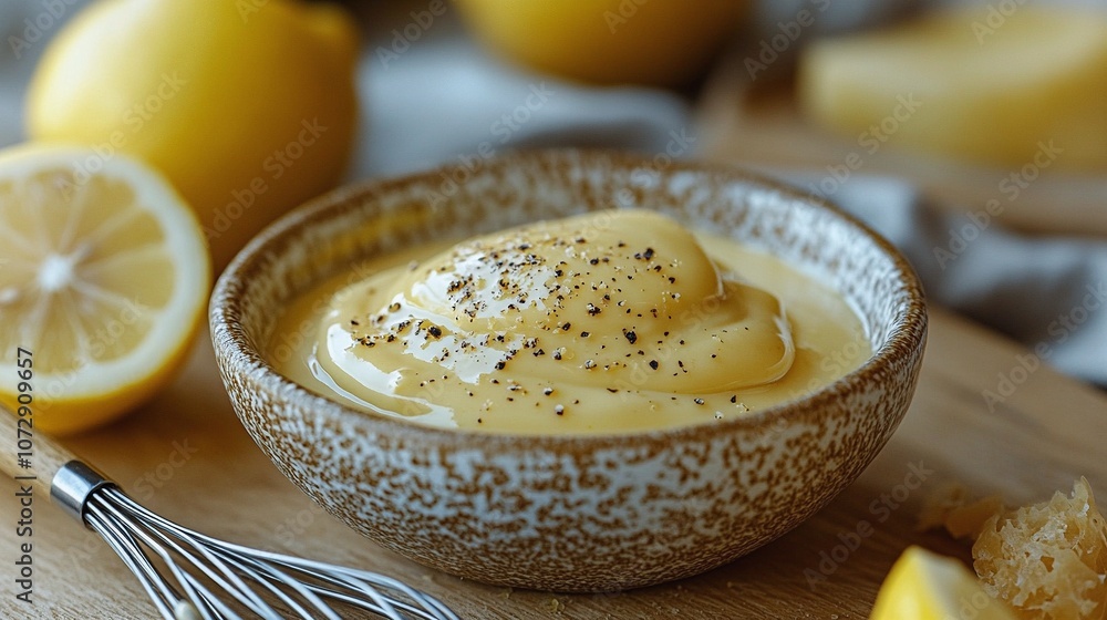 Freshly Made Hollandaise Sauce Recipe with Whisk and Lemon Freshly Made Hollandaise Sauce Recipe with Whisk and Lemon