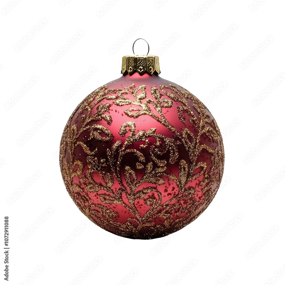 Red glass xmas ball isolated on white background. Christmas bauble ornament for festive holiday decor Red glass xmas ball isolated on white background. Christmas bauble ornament for festive holiday decor