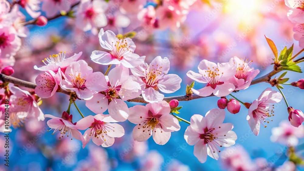 Stunning Prunus Cerasifera Cherry Plum Blossoms in Full Bloom Against a Serene Blue Sky, Capturing the Essence of Springtime Splendor in a Lush Landscape Scene Stunning Prunus Cerasifera Cherry Plum Blossoms in Full Bloom Against a Serene Blue Sky, Capturing the Essence of Springtime Splendor in a Lush Landscape Scene