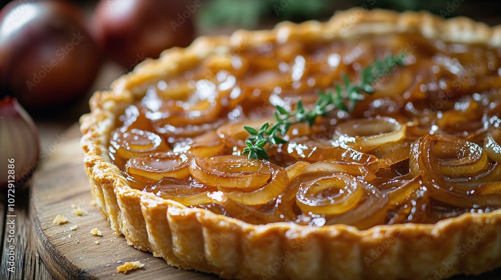 Caramelized Onion Tart Recipe with Thyme in Flaky Pastry Crust Caramelized Onion Tart Recipe with Thyme in Flaky Pastry Crust