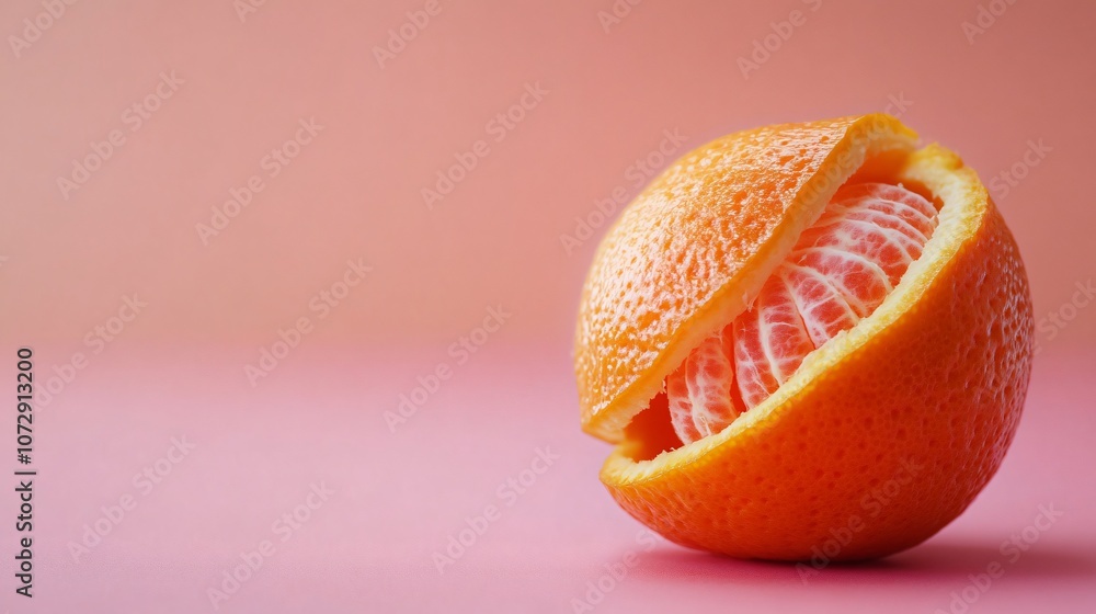 Whole tangerine with peel, isolated on a soft rose background with copy space Whole tangerine with peel, isolated on a soft rose background with copy space