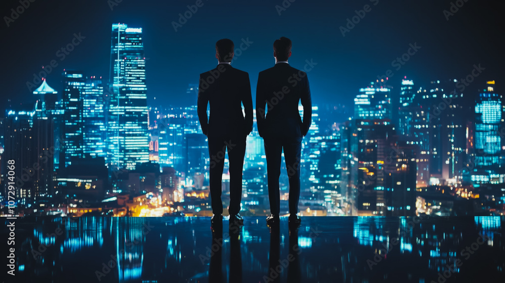 Abstract business team stands on the peak of success amid tall, innovative Smart city and graphs with statistics to analyze business potential and predict future developments in company growth. Abstract business team stands on the peak of success amid tall, innovative Smart city and graphs with statistics to analyze business potential and predict future developments in company growth.