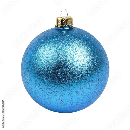 Blue glass xmas ball isolated on white background. Christmas bauble ornament for festive holiday decor