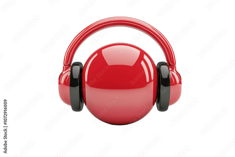 A glossy red headphone with a spherical design, showcasing a modern and playful aesthetic. A glossy red headphone with a spherical design, showcasing a modern and playful aesthetic.