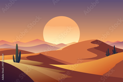 sunset over the desert landscape vector illustration 