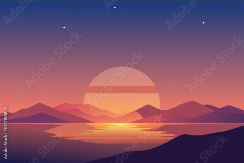 sunset over the Sea sunset landscape vector illustration 