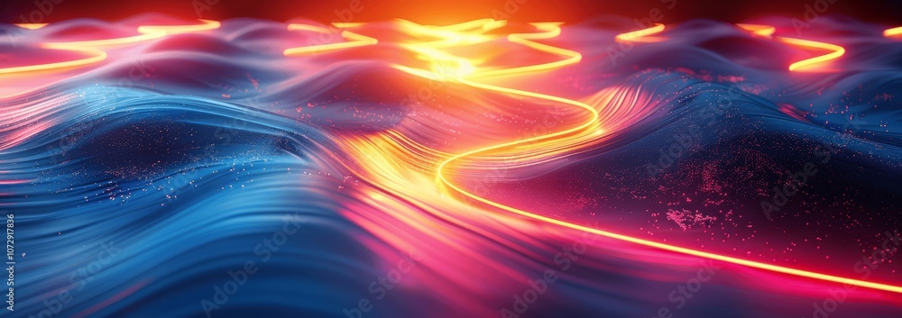 Abstract Neon Light Background with Colorful Glowing Lines on Black Abstract Neon Light Background with Colorful Glowing Lines on Black