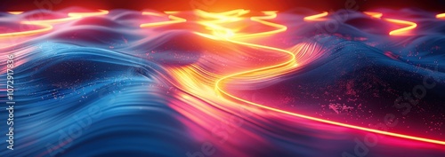 Abstract Neon Light Background with Colorful Glowing Lines on Black