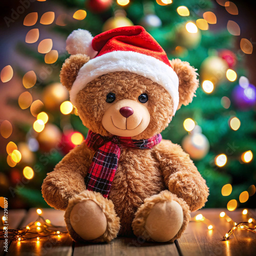 Wallpaper Mural Adorable teddy bear wearing a Santa hat, adding a touch of festive warmth and cuteness to your holiday decorations or gift ideas Torontodigital.ca