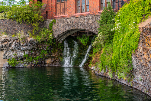 Waterfalls Under the Waterworks Building in Riverfront Park, Spokane Washington.