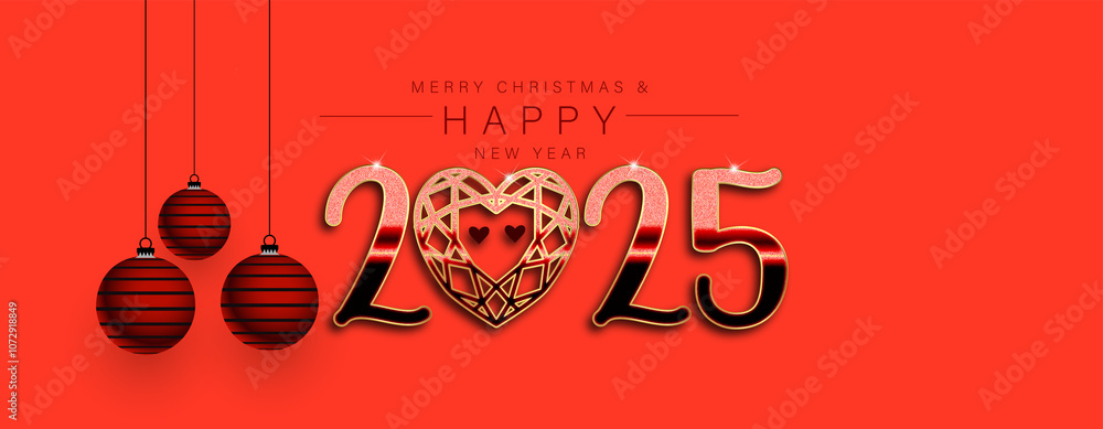 Naklejka premium An artistic depiction of Merry Christmas and Happy New Year 2025
