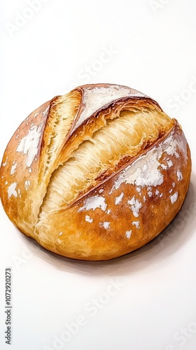 Watercolor Painting of Freshly Baked Bread.