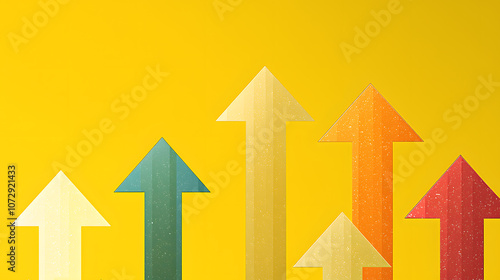 Colorful arrows pointing upward on a yellow background