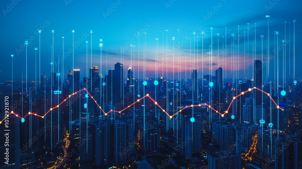 Abstract business team stands on the peak of success amid tall, innovative Smart city and graphs with statistics to analyze business potential and predict future developments in company growth. Abstract business team stands on the peak of success amid tall, innovative Smart city and graphs with statistics to analyze business potential and predict future developments in company growth.