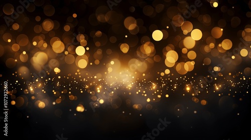 Abstract Gold Bokeh Lights on Black Background