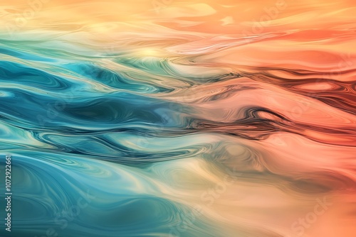 Abstract Digital Art with Swirling Blue, Teal, and Orange Hues