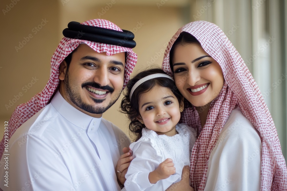 Smiling Arab Family Portrait with Young Daughter Smiling Arab Family Portrait with Young Daughter