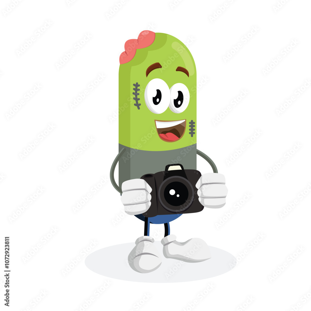 Human Zombie Logo mascot with camera pose Human Zombie Logo mascot with camera pose