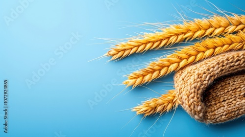 Golden wheat and a cozy knitted scarf. photo