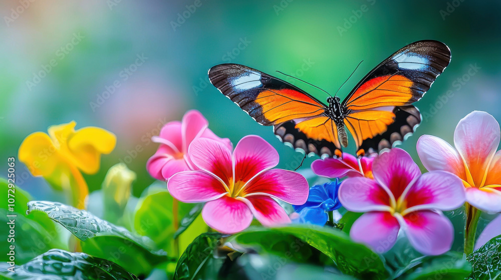 stunning close up of butterfly with vibrant orange and black wings perched on colorful flowers, creating breathtaking scene in lush garden stunning close up of butterfly with vibrant orange and black wings perched on colorful flowers, creating breathtaking scene in lush garden