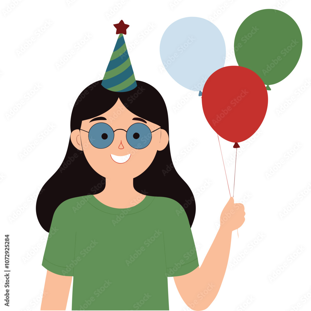 Fototapeta premium girl holding balloons in hand.eps