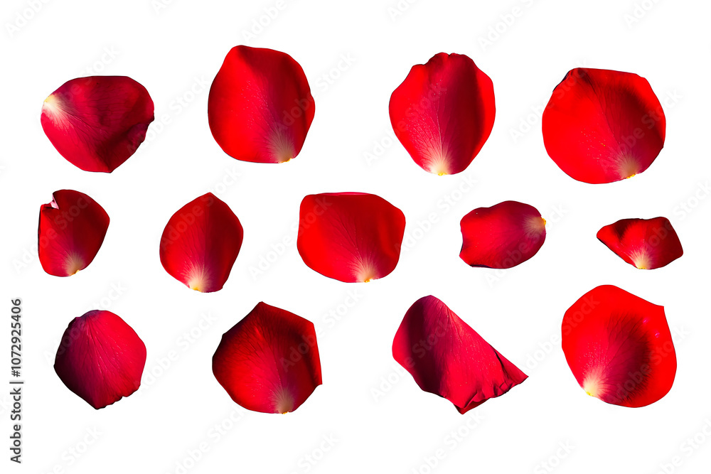 Red rose flower petal collection isolated on a flat background. Red rose flower petal collection isolated on a flat background.