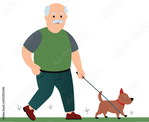 grandfather going for walk with dog.eps