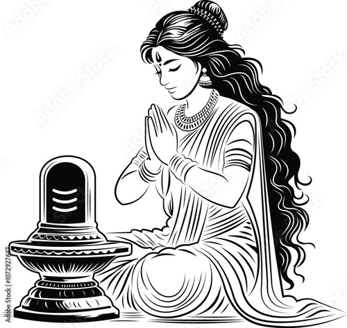 Parvati as she prays to the Shiva and maha shivratri festival vector design