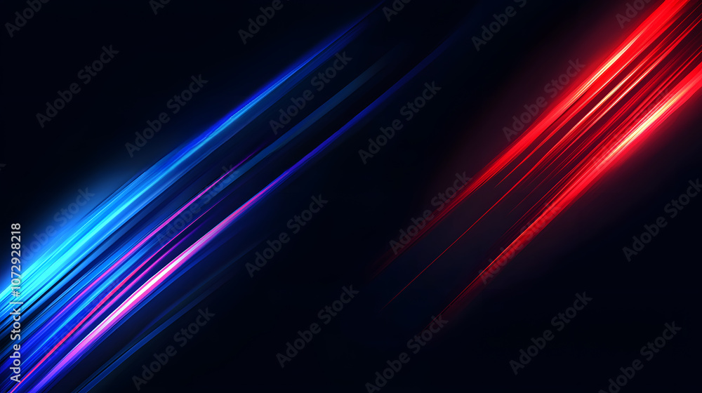 Fototapeta premium Dynamic blue and red light streaks in darkness