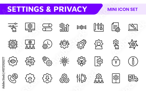 Settings & Maintenance Icon Set. Sleek and functional icons for user interfaces, perfect for enhancing apps and websites with intuitive navigation for settings, updates, and maintenance.