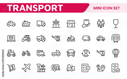 Transport & Logistics Icon Collection. High-Quality Icons for Shipping, Delivery, Freight, Fleet Management, Cargo Handling, and Supply Chain Optimization