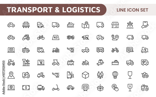 Transport & Logistics Icon Collection. High-Quality Icons for Shipping, Delivery, Freight, Fleet Management, Cargo Handling, and Supply Chain Optimization