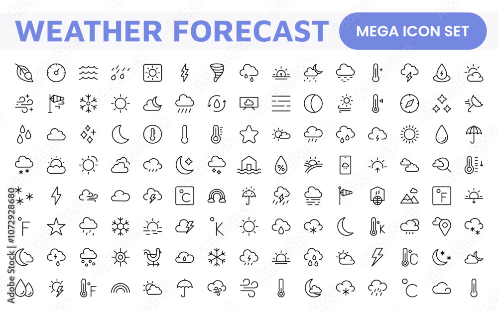Weather Forecast Icon Set. Bright and dynamic icons for accurate weather reporting, perfect for enhancing apps, websites, and digital platforms Vector icons. Weather Forecast Icon Set. Bright and dynamic icons for accurate weather reporting, perfect for enhancing apps, websites, and digital platforms Vector icons.