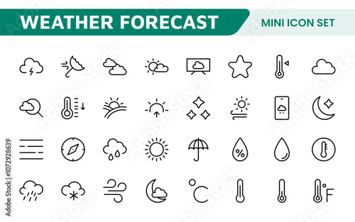 Weather Forecast Icon Set. Bright and dynamic icons for accurate weather reporting, perfect for enhancing apps, websites, and digital platforms Vector icons.